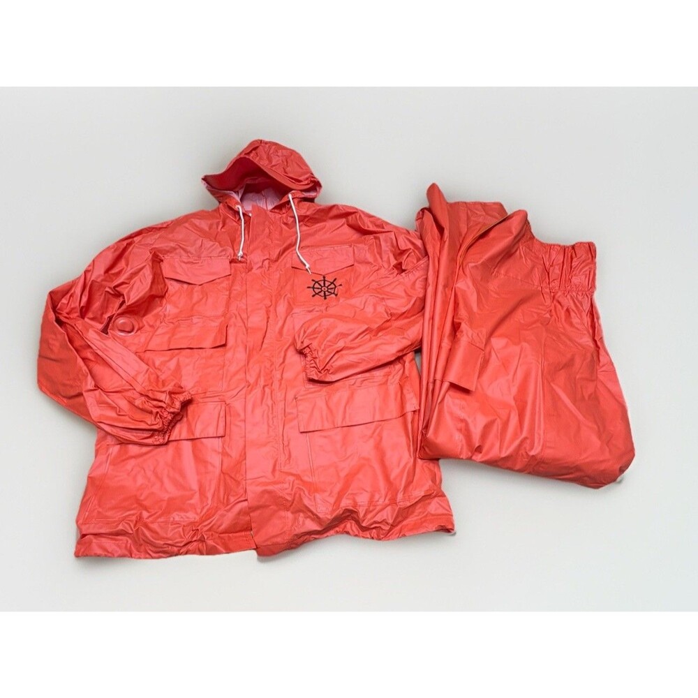 Vintage Chris-Craft Rain Suit SetOrange PVC Nylon Foul Weather Gear Marine Sz S